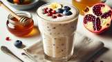 Halsschmerz-Shake mit Honig, Granatapfelkernen, Joghurt, Heidelbeeren und Banane
